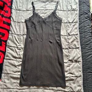 Elegant Black Lace Trim Slip Dress